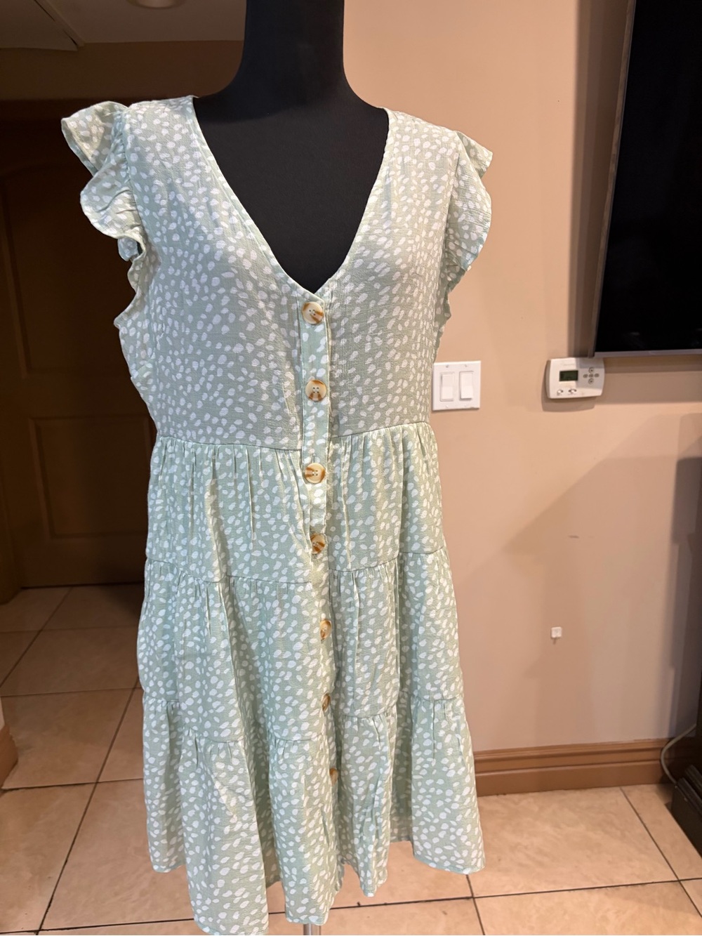Blu Pepper Sage Green and White Printed Dress